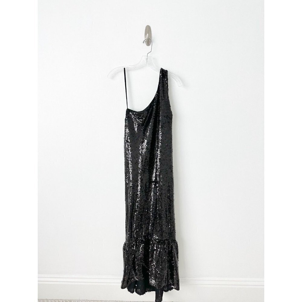 NWT Anthropologie One Shoulder Sequin Dress XXS $230 Black Cocktail Formal Maxi - Picture 5 of 10